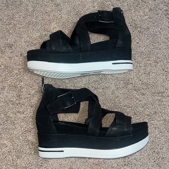 Eileen Fisher Boost Washed Leather Platform Sandal Black 6.5 - Picture 3 of 8